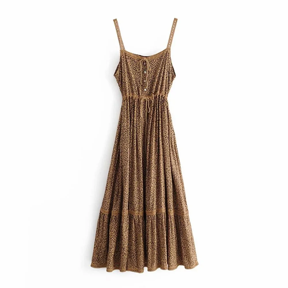 New Boho Saphari Leopard Maxi Sundress Dress - Picture 8 of 12